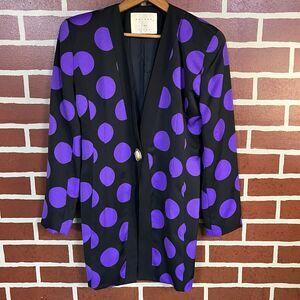 Beautiful Vintage Women’s Oblada Blazer Purple Polka Dot Pearl Buttons No Size